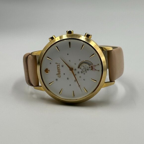 Kate Spade Cheers Hybrid Smart Watch Gold Tone Beige Leather Band New Battery main image 5